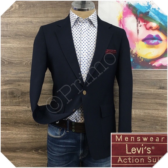 VINTAGE LEVI'S Mens Blazer Sport Coat Casual Jacket Size‎ 40S Navy Blue Suit